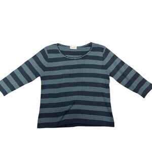 Arpel Made in Italy Women's Blue Stripped Wool Blend Rib Knit Sweater